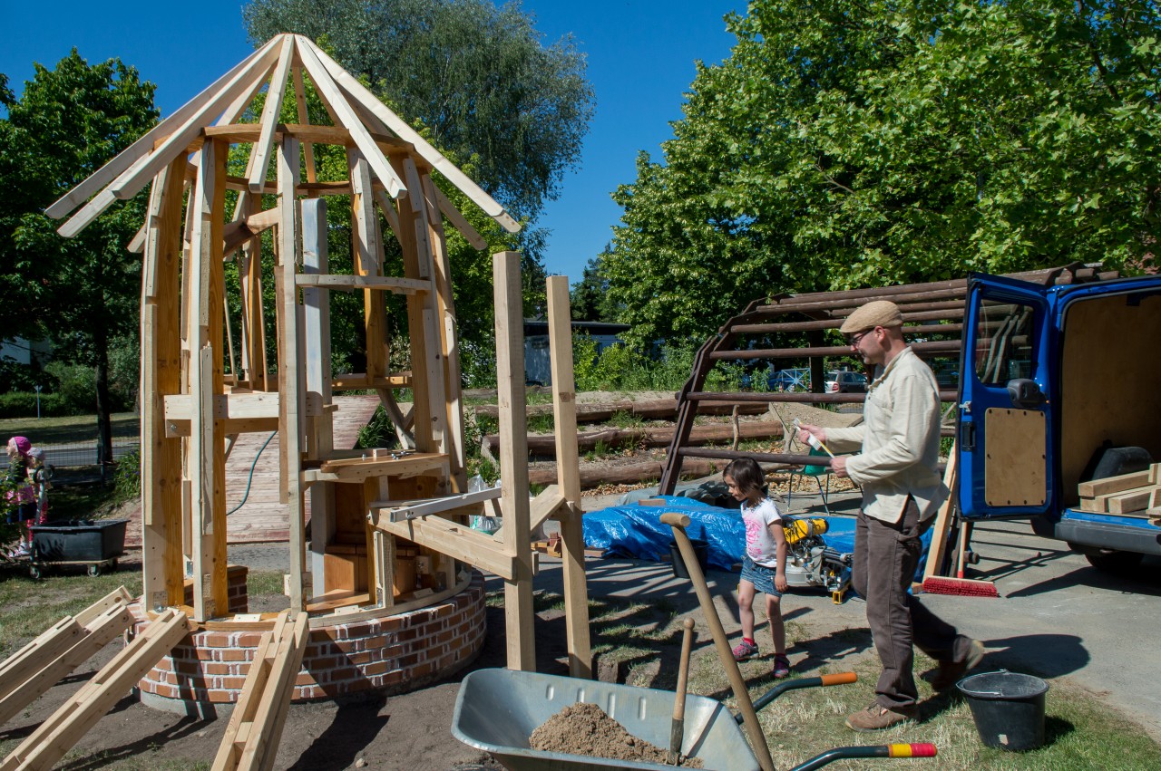 Holzkonstruktion unserer Lehmhütte