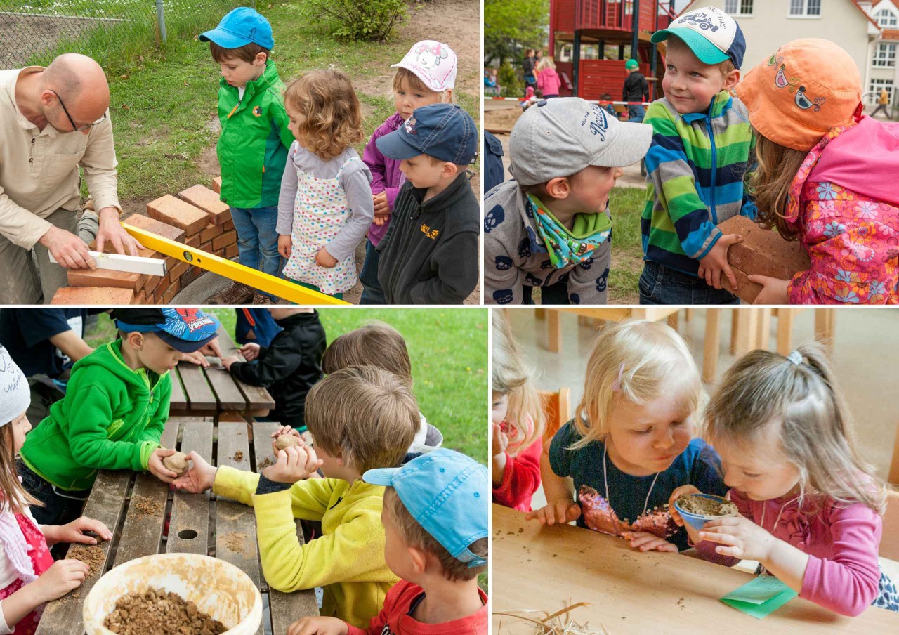 Kinder arbeiten mit Lehm